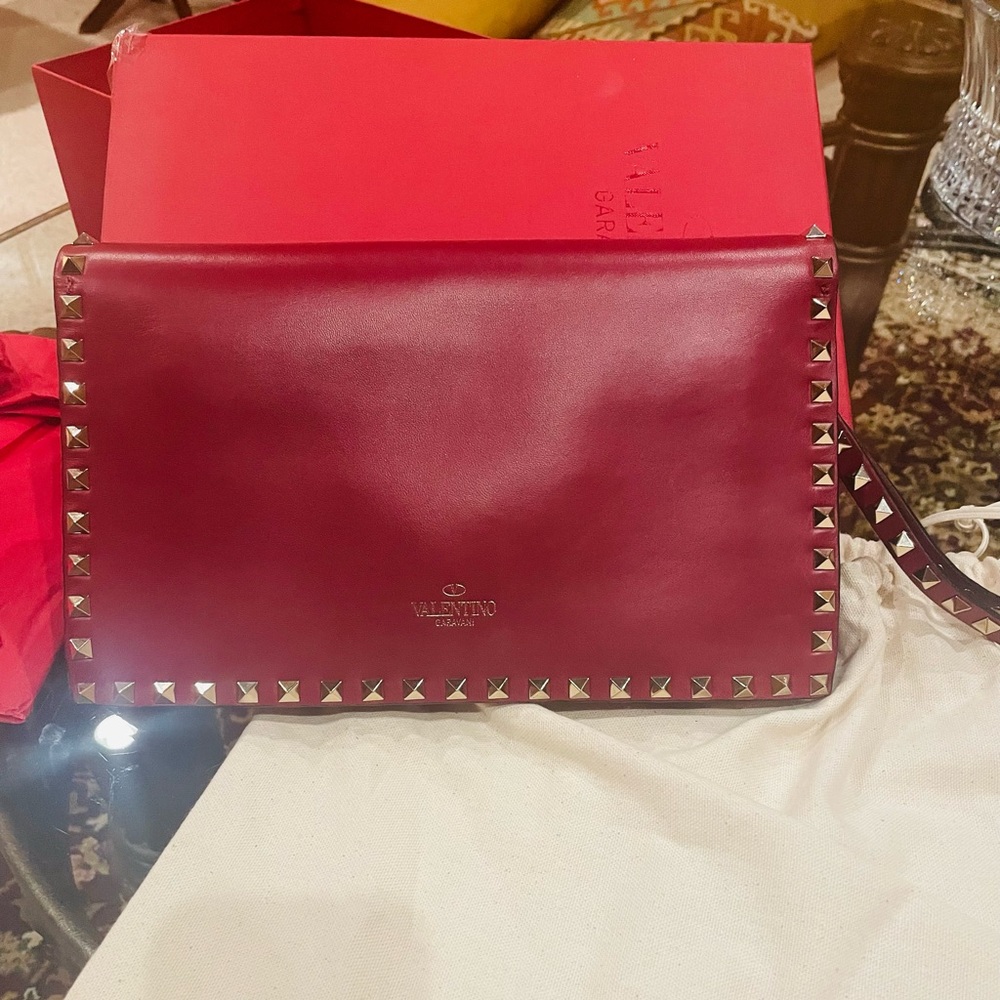 Valentino rockstud  leather clutch